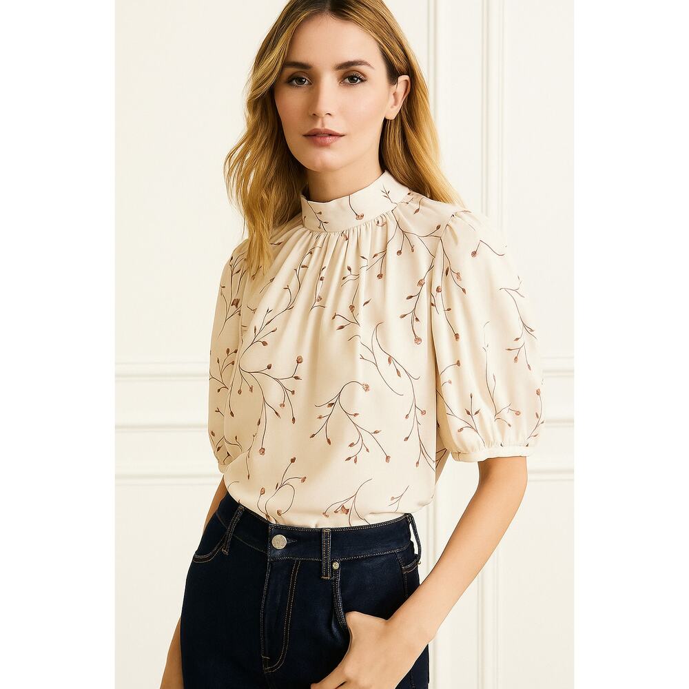 NWT JOIE Alfrie Botanical Print Puff Sleeve Blouse XS Aged White Chic